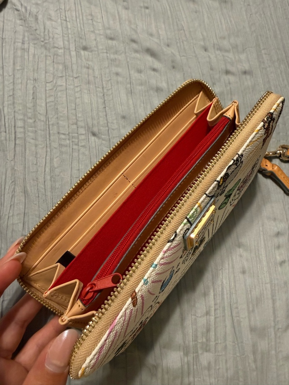 Dooney & Bourke Cream Disney Print Wristlet with Tan Strap - Picture 5 of 7